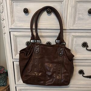 Frye Brown Leather Shoulder Bag with Distressed Finish